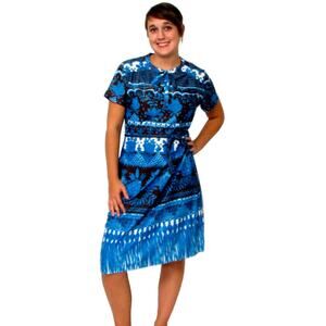 Vintage 60s Women's Medium Berkshire Blue Fleur De Lis Tricot Dress Tie Front